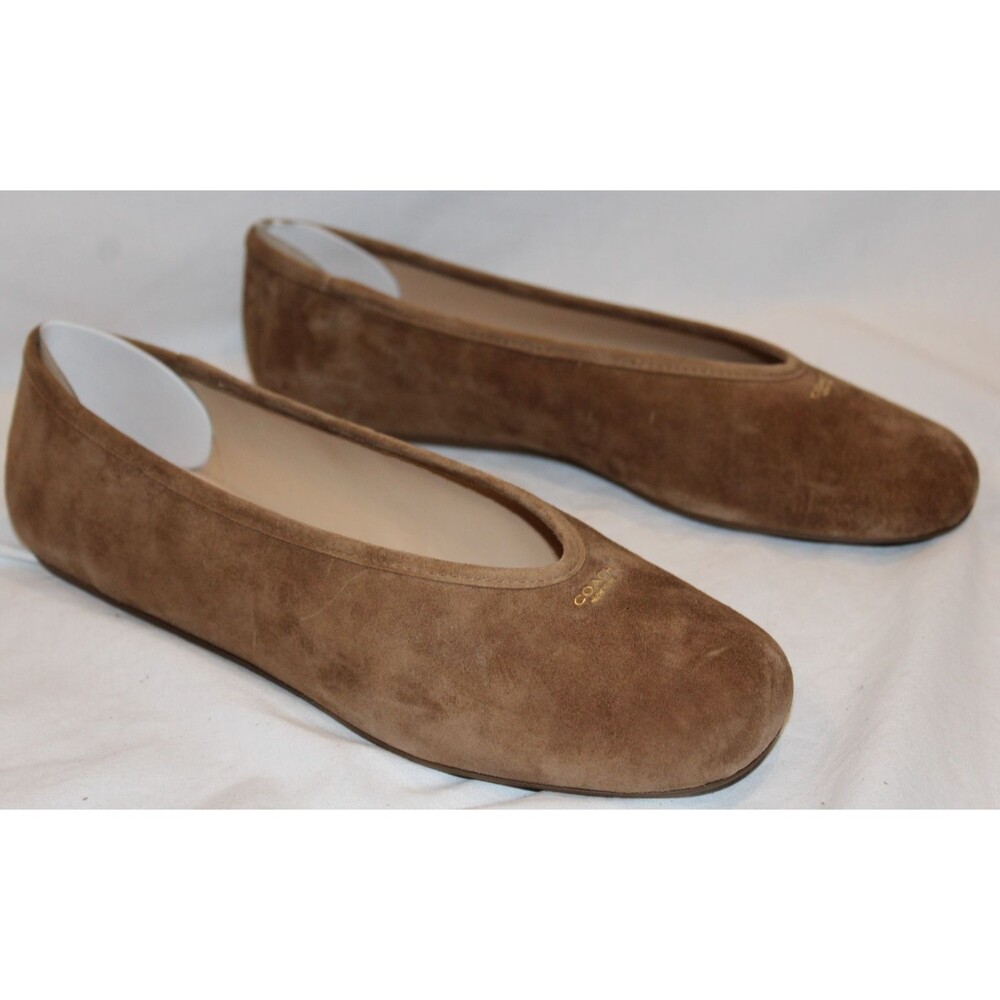 COACH WOMEN'S HOUSTON SUEDE BALLET LOAFERS COCONUT BROWN NIB - Picture 1 of 5